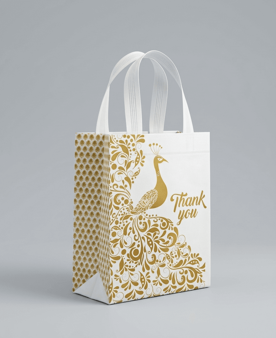 Premium PVC Wedding Return Gift Bags Peacock Design (9x7x3 Inches) | Thank You Gift Bags