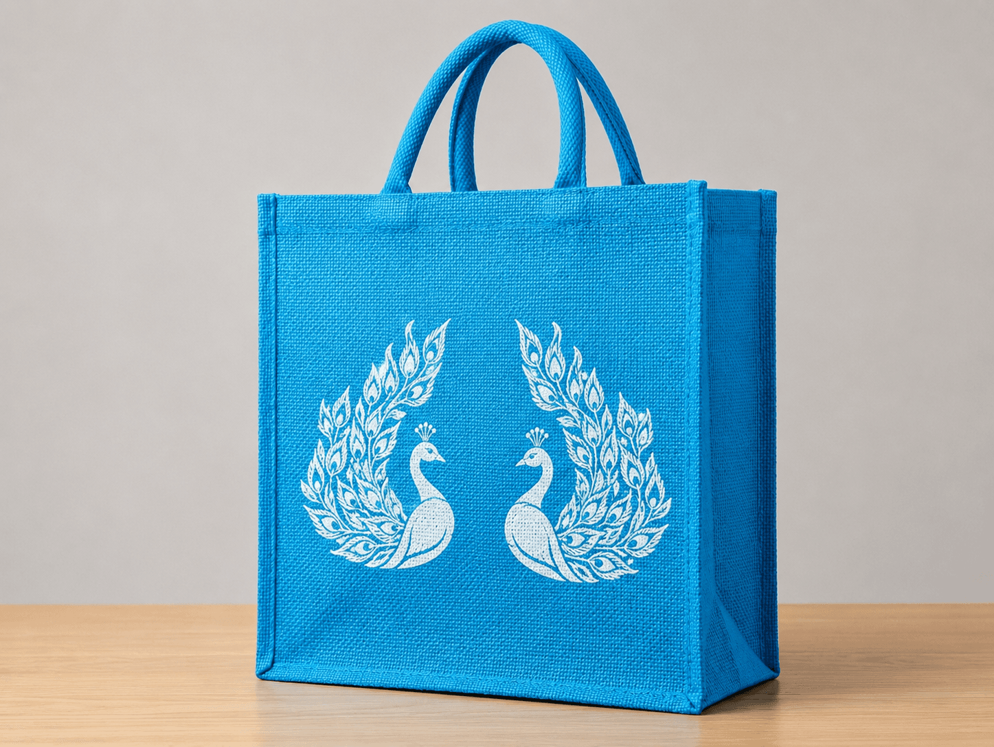 Premium Peacock Printed Jute Carry Bag