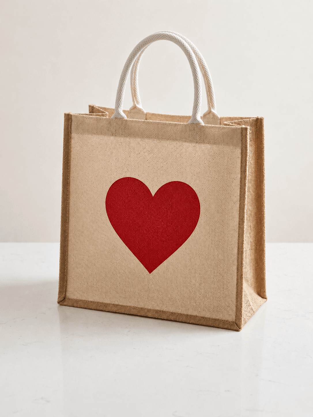 Premium Heart Printed Jute Carry Bag