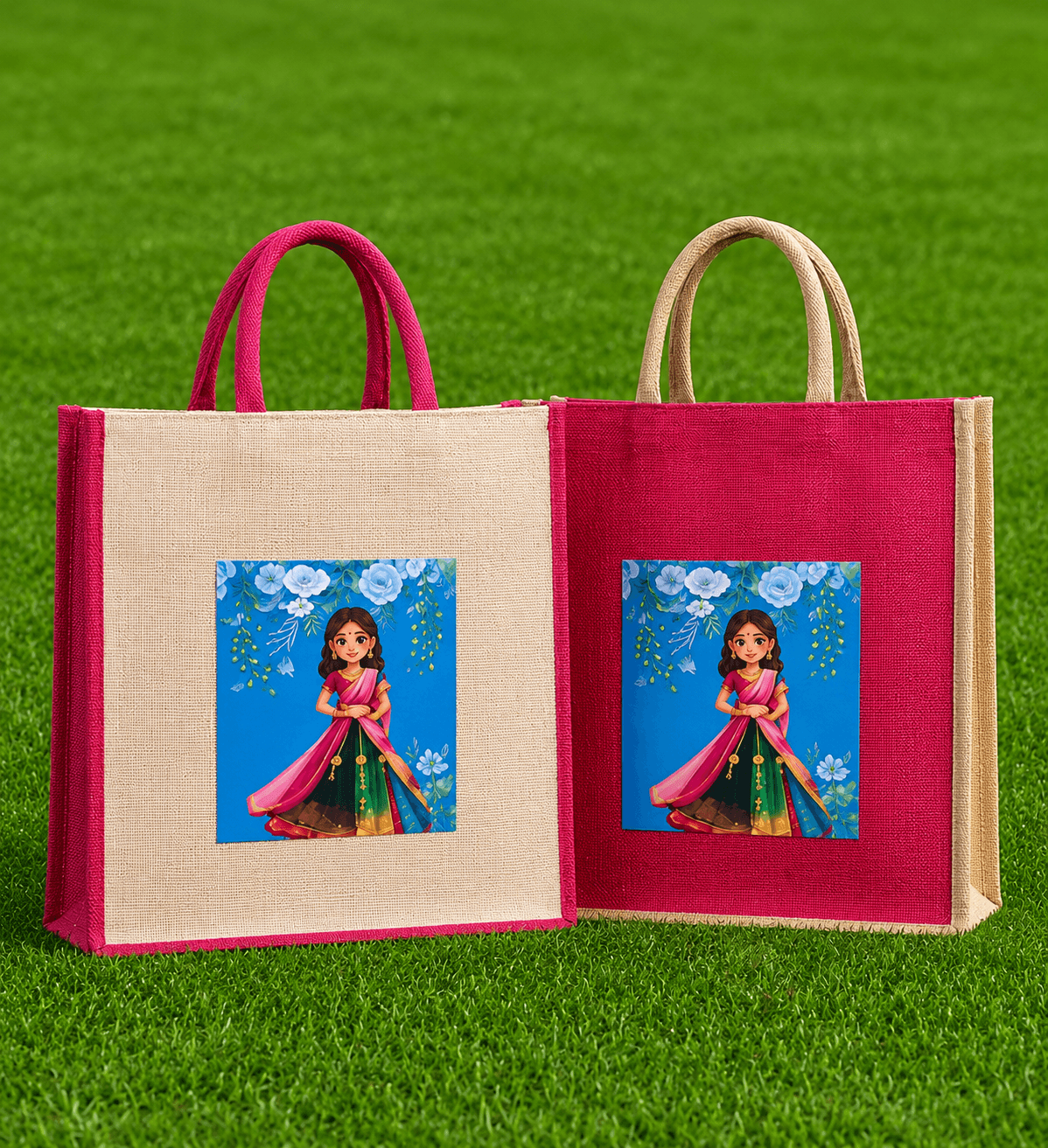 Premium Traditional Girl Printed Jute Bag